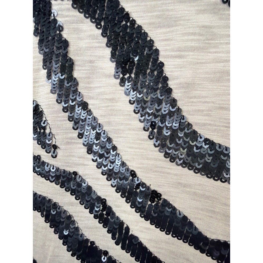 Investments Sequin Zebra Top Womens Large‎ Beige Black Animal Print Short Sleeve - Picture 3 of 5